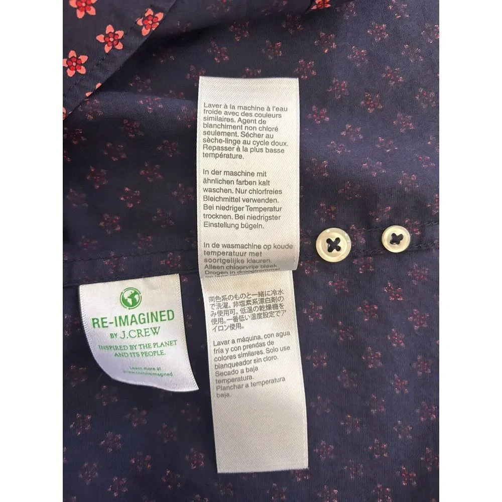 J. Crew Stretch Secret Wash Floral Slim Long Sleeve Button Down Shirt Navy‎ L